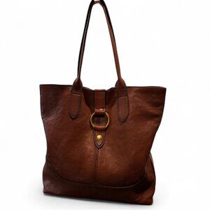 Frye Rich Brown Leather Tote with Brass Detail